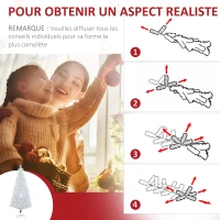 HOMCOM Sapin de Noël Artificiel Blanc Sapin Lumineux 180H cm Fibre Optique + 220 LED Couleurs RVB 7 Modes Support Pied Inclus 220 Branches étoile Sommet Brillante(m-7)