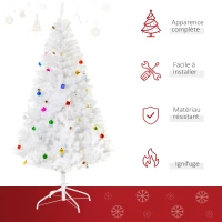 HOMCOM Sapin Arbre de Noël Artificiel Blanc 180 cm 930 Branches avec Nombreux Accessoires variés(m-7)