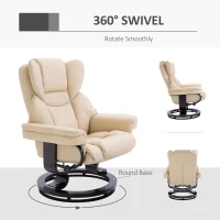 HOMCOM Faux Leather Recliner Chair and Footstool, Swivel Upholstered Armchair and Footstool with Adjustable Backrest, Solid Wood Base for Living Room, Cream(m-6)