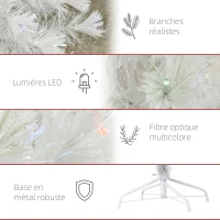 HOMCOM Sapin de Noël Artificiel Blanc Sapin Lumineux 180H cm Fibre Optique + 220 LED Couleurs RVB 7 Modes Support Pied Inclus 220 Branches étoile Sommet Brillante(m-8)