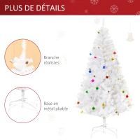 HOMCOM Sapin Arbre de Noël Artificiel Blanc 180 cm 930 Branches avec Nombreux Accessoires variés(m-5)