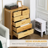 HOMCOM Kommode mit 6 Schubladen, 66 cm x 37,5 cm x 88,6 cm, Natur(m-5)