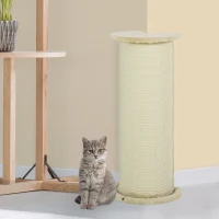 PawHut krabpaal voor katten 85 cm, hoekontwerp, ruimtebesparend, 35 cm x 35 cm x 85 cm, roomwit(m-2)