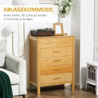 HOMCOM Kommode mit 6 Schubladen, 66 cm x 37,5 cm x 88,6 cm, Natur(m-4)