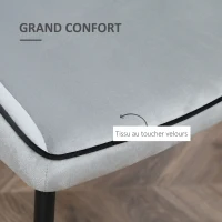 HOMCOM Lot de 2 chaises de salle à manger en tissu velours et pieds en acier noir - gris avec passepoil noir 50 x 56 x 84 cm(m-5)