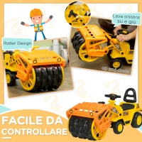 HOMCOM Trattore per Bambini 3-4 Anni con Rullo Compressore e Spazio Portaoggetti, 88x33x37 cm, Giallo e Nero(m-4)