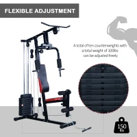 Homcom Banca pentru Antrenament Acasa Sala Multifunctiune Profesionala Abdomen Picioare Pectoral in Otel Negru 125x106x205cm(m-5)