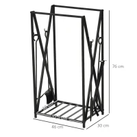 HOMCOM Suporte para Lenhas 46x30x76cm com 4 Ferramentas Incluídas Estrutura de Aço Carga Máxima 100kg para Exterior e Interior Preto(m-3)