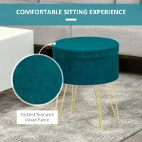 HOMCOM Scaun Rotund cu Compartiment de Depozitare din Catifea Verde si Auriu 36x36x45cm(m-6)
