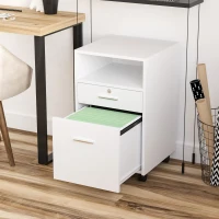 Vinsetto Dulap cu Sertare Blocabile, 2 Chei Incluse, cu 5 roti cu rotatie la 360°, cu 2 Chei, Alb(m-8)