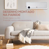 HOMCOM Aquecedor Cerâmico de Parede 1000W/2000W com Controle Remoto Tela LED Temporizador de 12h Termostato e Proteção contra Superaquecimento 56x18,5x11,7cm Branco(m-9)