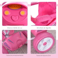 HOMCOM Triciclo para crianças a partir de 18 meses, dobrável com luz e música 102x48x96 cm Rosa(m-7)