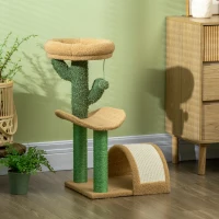PawHut 72cm Cat Tree, with Top Bed, Curved Pad, Sisal Scratching Post - Beige & Green(m-10)