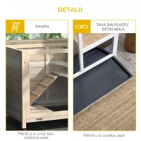 PawHut Cusca Iepuri 2 Etaje – Lemn cu Rampa si Tava Usor de Curatat(m-8)