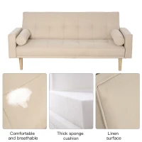 Homcom Canapea Extensibilă 2‑în‑1, 3 Locuri, Material Din In și 2 Perne Detașabile, Bej(m-6)