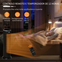 HOMCOM Aquecedor Cerâmico de Torre 1000/2000W com Controle Remoto Tela LED Temporizador de 12h Termostato 3 Modos de Aquecimento e Oscilação de 45° para 25m² Ø19x56,7cm Preto(m-8)