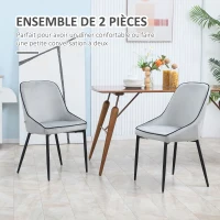 HOMCOM Lot de 2 chaises de salle à manger en tissu velours et pieds en acier noir - gris avec passepoil noir 50 x 56 x 84 cm(m-4)
