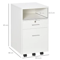 Vinsetto Dulap cu Sertare Blocabile, 2 Chei Incluse, cu 5 roti cu rotatie la 360°, cu 2 Chei, Alb(m-3)