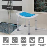 HOMCOM Sgabello per Doccia da Bagno in Lega di Alluminio e Plastica Antiscivolo, Altezza Regolabile 6 Livelli 39-52cm(m-6)