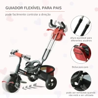 HOMCOM Triciclo 3 EM 1 para Crianças +18 Meses com Pedais Capota Removível e Dobrável Barra Telescópica 102x49x102cm Vermelho(m-5)