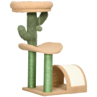 PawHut 72cm Cat Tree, with Top Bed, Curved Pad, Sisal Scratching Post - Beige & Green(m-1)