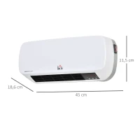 HOMCOM Aquecedor Cerâmico de Parede 1000W/2000W com Controle Remoto 3 Modos de Aquecimento Temporizador de 12h Termostato e Proteção contra Superaquecimento 45x18,6x11,5cm Branco(m-3)