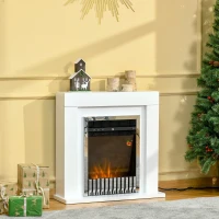 HOMCOM Lareira Elétrica Potência 1000/2000W com Chama Realista Termostato Controle Remoto Temporizador e Proteção de Superaquecimento para 20-25m² 79x26x77,5cm Branco(m-2)