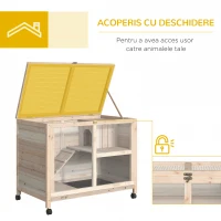 PawHut Cusca Iepuri 2 Etaje – Lemn cu Rampa si Tava Usor de Curatat(m-6)