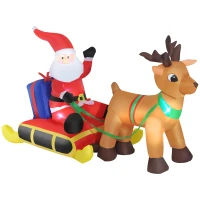 HOMCOM Decoração de Natal Inflável Pai Natal com Rena 8 Luzes LED Iluminação de Natal para Interior e Exterior 152x72x122cm(m-11)