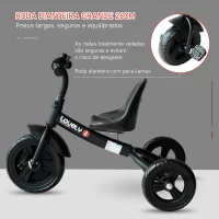 HOMCOM Triciclo para Crianças acima de 18 Meses Triciclo Infantil com Protetor de Segurança para as Rodas e Campainha 79x50,5x58 cm Preto(m-4)