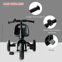 HOMCOM Triciclo para Crianças acima de 18 Meses Triciclo Infantil com Protetor de Segurança para as Rodas e Campainha 79x50,5x58 cm Preto(m-5)
