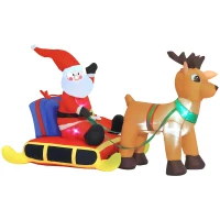 HOMCOM Decoração de Natal Inflável Pai Natal com Rena 8 Luzes LED Iluminação de Natal para Interior e Exterior 152x72x122cm(m-1)