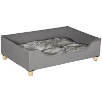PawHut Cuccia per Cani Rialzata con Pannelli in Legno MDF, Cuscino Imbottito, 81Lx56x23.5cm, Grigia(m-1)