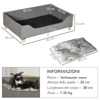PawHut Cuccia per Cani Rialzata con Pannelli in Legno MDF, Cuscino Imbottito, 81Lx56x23.5cm, Grigia(m-3)