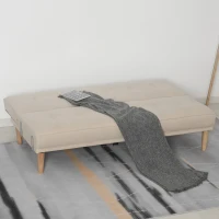 Homcom Canapea Extensibilă 2‑în‑1, 3 Locuri, Material Din In și 2 Perne Detașabile, Bej(m-2)