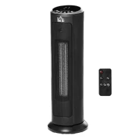 HOMCOM Aquecedor Cerâmico de Torre 1000/2000W com Controle Remoto Tela LED Temporizador de 12h Termostato 3 Modos de Aquecimento e Oscilação de 45° para 25m² Ø19x56,7cm Preto(m-11)