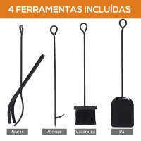 HOMCOM Suporte para Lenhas 46x30x76cm com 4 Ferramentas Incluídas Estrutura de Aço Carga Máxima 100kg para Exterior e Interior Preto(m-4)