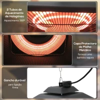 Outsunny Aquecedor de Teto com Controlo Remoto 1000/2000W 43x43x25 cm(m-6)