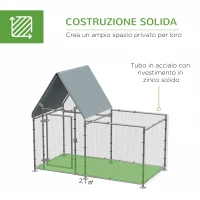 PawHut Recinto per Galline in Acciaio Galvanizzato con Telo di Protezione in Oxford, 200x105x172cm, Argento(m-6)