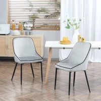 HOMCOM Lot de 2 chaises de salle à manger en tissu velours et pieds en acier noir - gris avec passepoil noir 50 x 56 x 84 cm(m-2)