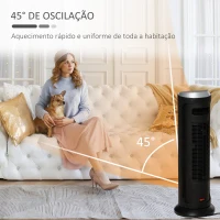 HOMCOM Aquecedor Cerâmico de Torre 1000/2000W com Controle Remoto Tela LED Temporizador de 12h Termostato 3 Modos de Aquecimento e Oscilação de 45° para 25m² Ø19x56,7cm Preto(m-7)