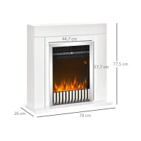 HOMCOM Lareira Elétrica Potência 1000/2000W com Chama Realista Termostato Controle Remoto Temporizador e Proteção de Superaquecimento para 20-25m² 79x26x77,5cm Branco(m-3)