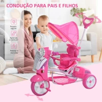 HOMCOM Triciclo para crianças a partir de 18 meses, dobrável com luz e música 102x48x96 cm Rosa(m-4)
