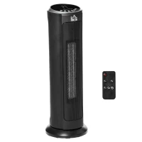 HOMCOM Aquecedor Cerâmico de Torre 1000/2000W com Controle Remoto Tela LED Temporizador de 12h Termostato 3 Modos de Aquecimento e Oscilação de 45° para 25m² Ø19x56,7cm Preto(m-1)