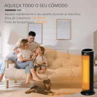HOMCOM Aquecedor Cerâmico de Torre 1000/2000W com Controle Remoto Tela LED Temporizador de 12h Termostato 3 Modos de Aquecimento e Oscilação de 45° para 25m² Ø19x56,7cm Preto(m-4)