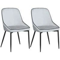 HOMCOM Lot de 2 chaises de salle à manger en tissu velours et pieds en acier noir - gris avec passepoil noir 50 x 56 x 84 cm(m-1)