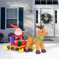 HOMCOM Decoração de Natal Inflável Pai Natal com Rena 8 Luzes LED Iluminação de Natal para Interior e Exterior 152x72x122cm(m-10)