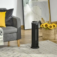 HOMCOM Aquecedor Cerâmico de Torre 1000/2000W com Controle Remoto Tela LED Temporizador de 12h Termostato 3 Modos de Aquecimento e Oscilação de 45° para 25m² Ø19x56,7cm Preto(m-2)