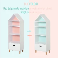HOMCOM Libreria Scaffale Portagiochi per Cameretta Bimbi e Ragazzi, 1 Cassetto e 4 Ripiani, Bianca e Azzurra 50x30x142cm(m-5)