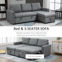 HOMCOM Canapea cu 3 Locuri și Spațiu de Depozitare, Canapea din Material Textil și Perne cu Huse Detașabile, 211.5x146x85 cm, Gri(m-4)